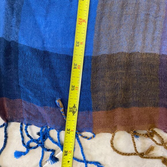 PrAna  SKYLAN Multifunctional Shawl SCARF Wrap Modal/Tencel fringe plaid 28”x74” - Picture 6 of 8